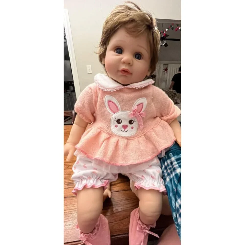 🆕22inch Soft Vinyl Body Newborn Baby Poseable Limbs Open Eyes Reborn Pink Girl